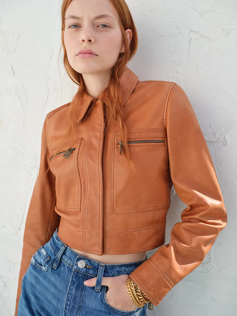 Fitted Leather Moto Jacket -- Light Whiskey sold by Frame Denim product image thumbnail 2