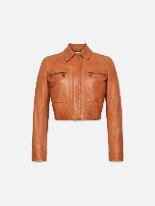 Fitted Leather Moto Jacket -- Light Whiskey made by Frame Denim