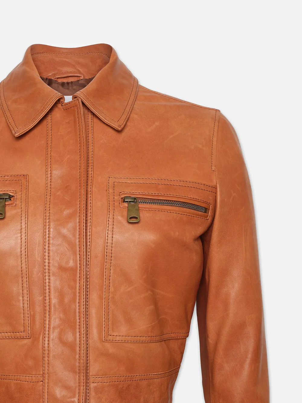 Fitted Leather Moto Jacket -- Light Whiskey sold by Frame Denim product image thumbnail 3