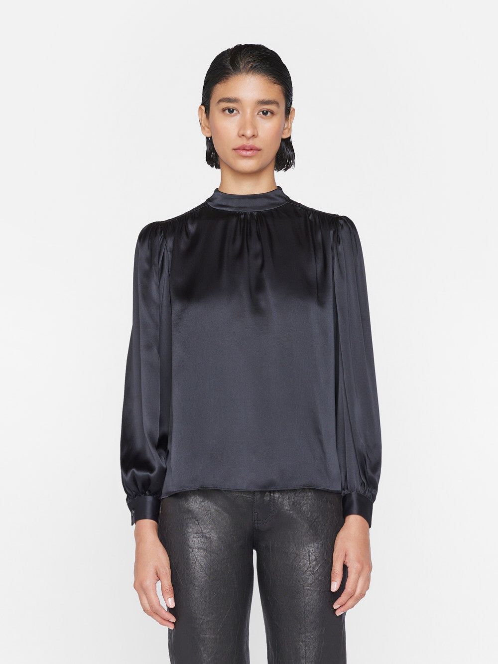 Shirred Mock Neck Blouse -- Noir sold by Frame Denim product image thumbnail 2