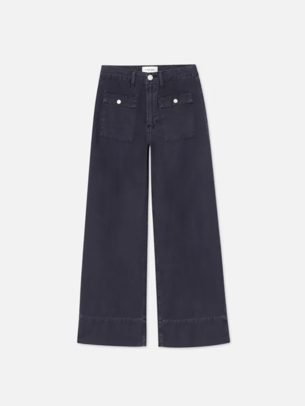 The 70's Patch Pocket Crop Straight -- Washed Navy sold by Frame Denim