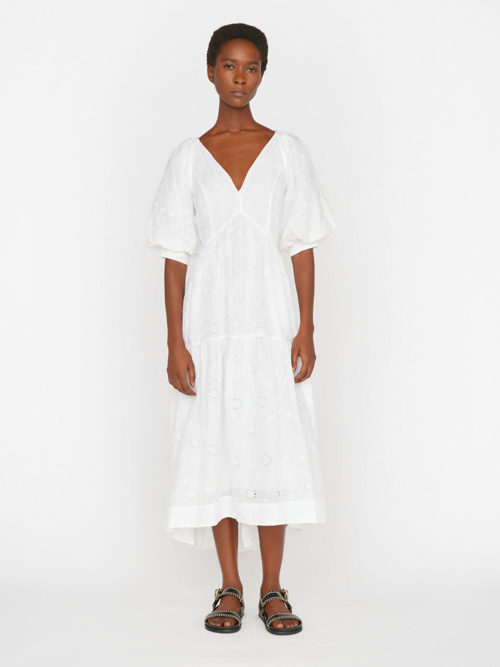 V-Neck Puff Sleeve Maxi Dress -- Blanc sold by Frame Denim