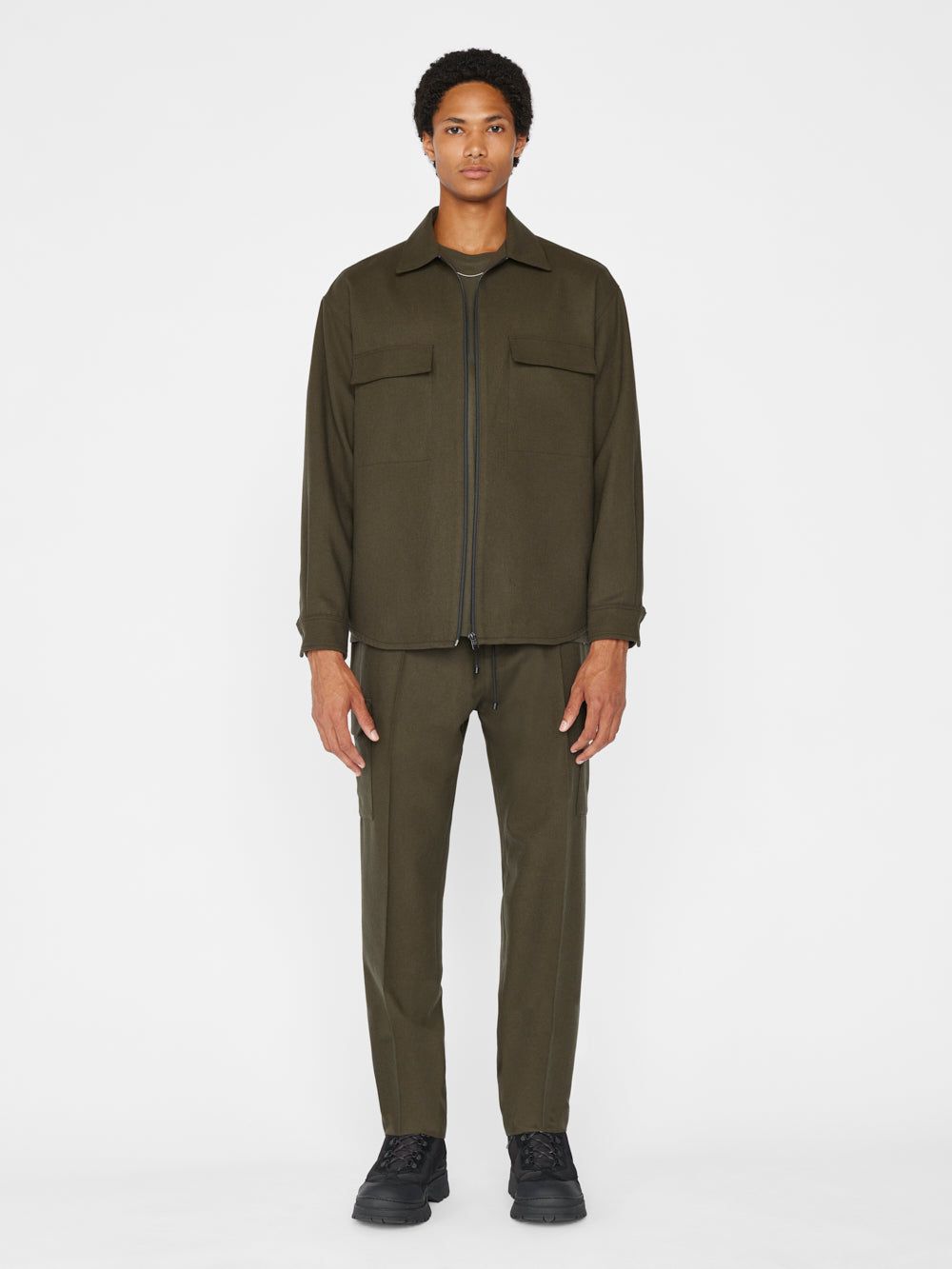 Modern Flannel Zip Shirt -- Olive Green sold by Frame Denim