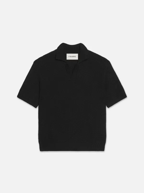 Open Weave Polo Sweater -- Noir sold by Frame Denim