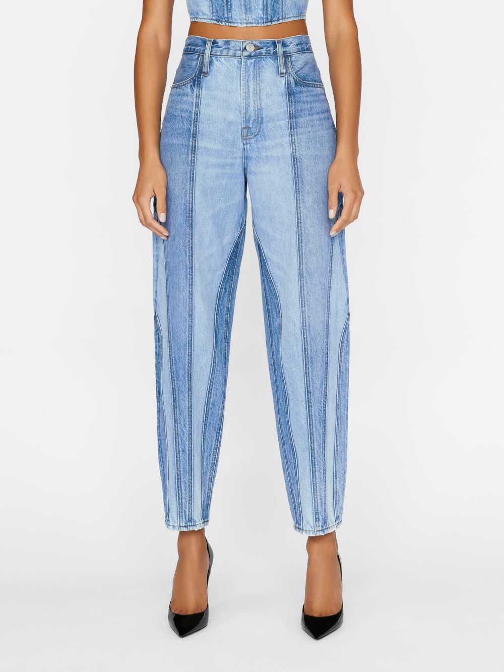 Warped Stripe Barrel -- Indigo Curves sold by Frame Denim