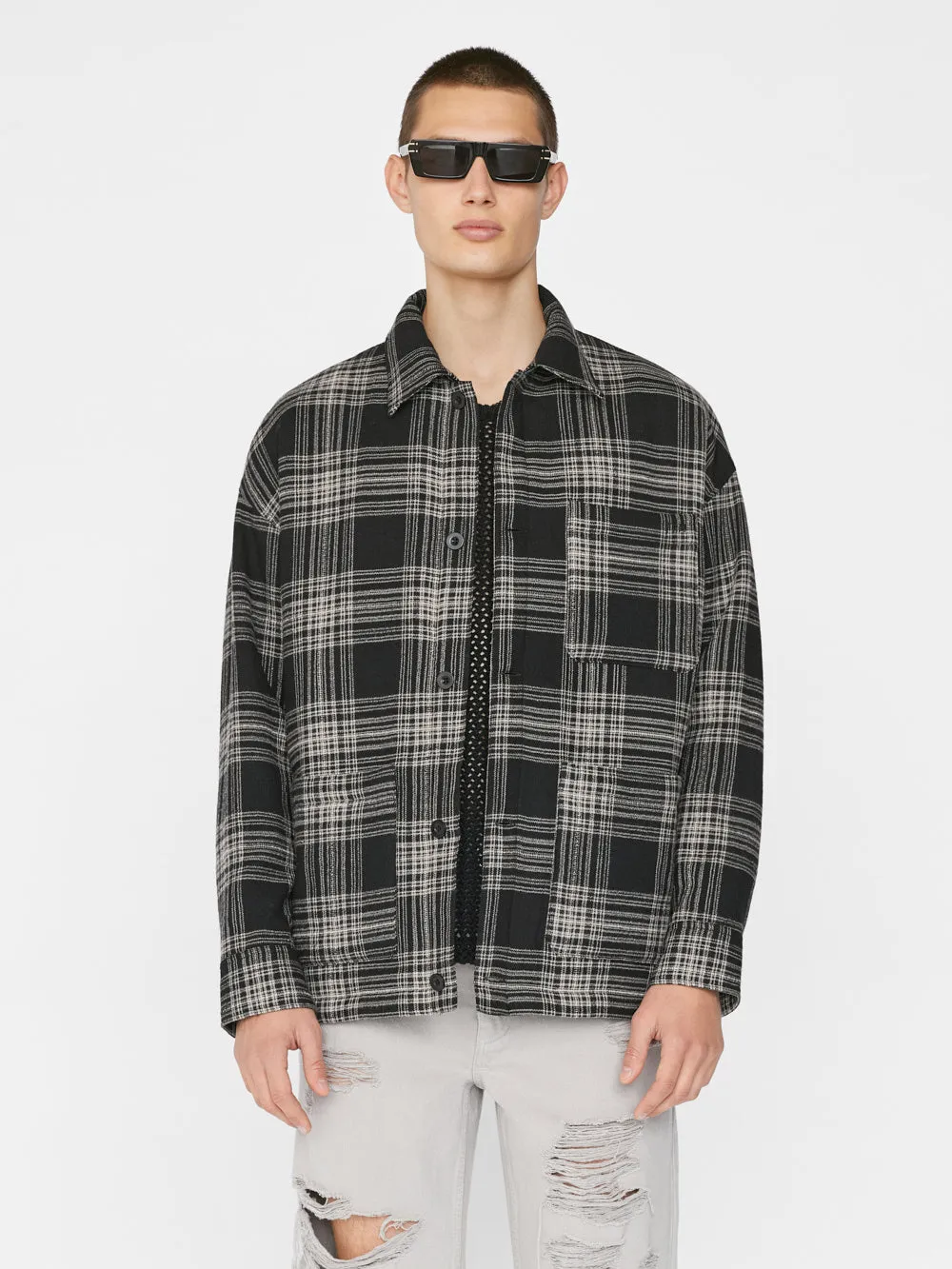 Padded Checked Flannel Overshirt -- Noir sold by Frame Denim product image thumbnail 3
