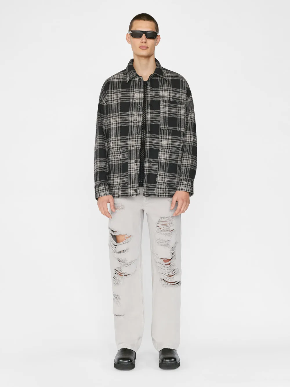 Padded Checked Flannel Overshirt -- Noir sold by Frame Denim product image thumbnail 2