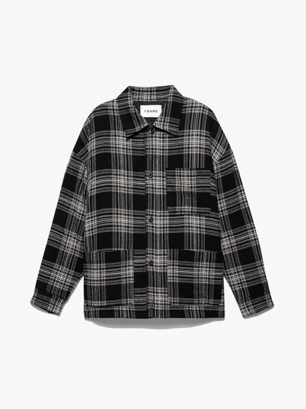 Padded Checked Flannel Overshirt -- Noir sold by Frame Denim
