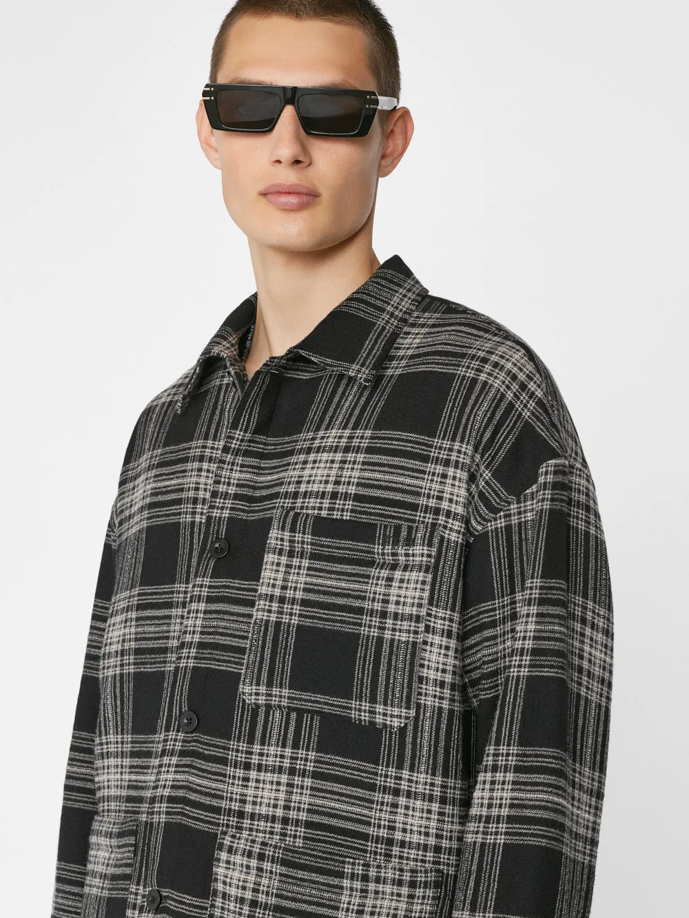 Padded Checked Flannel Overshirt -- Noir sold by Frame Denim product image thumbnail 4