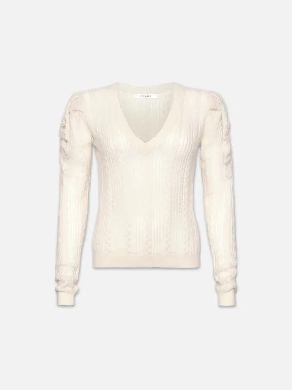 Pointelle Cashmere Ruched Sweater -- Off White made by Frame Denim