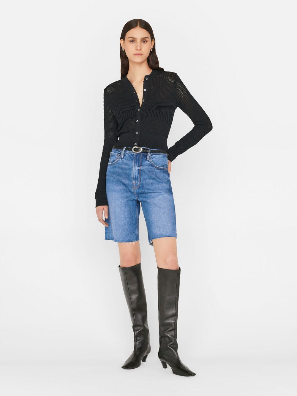 Mixed Stitch Shrunken Cardi -- Noir sold by Frame Denim product image thumbnail 3