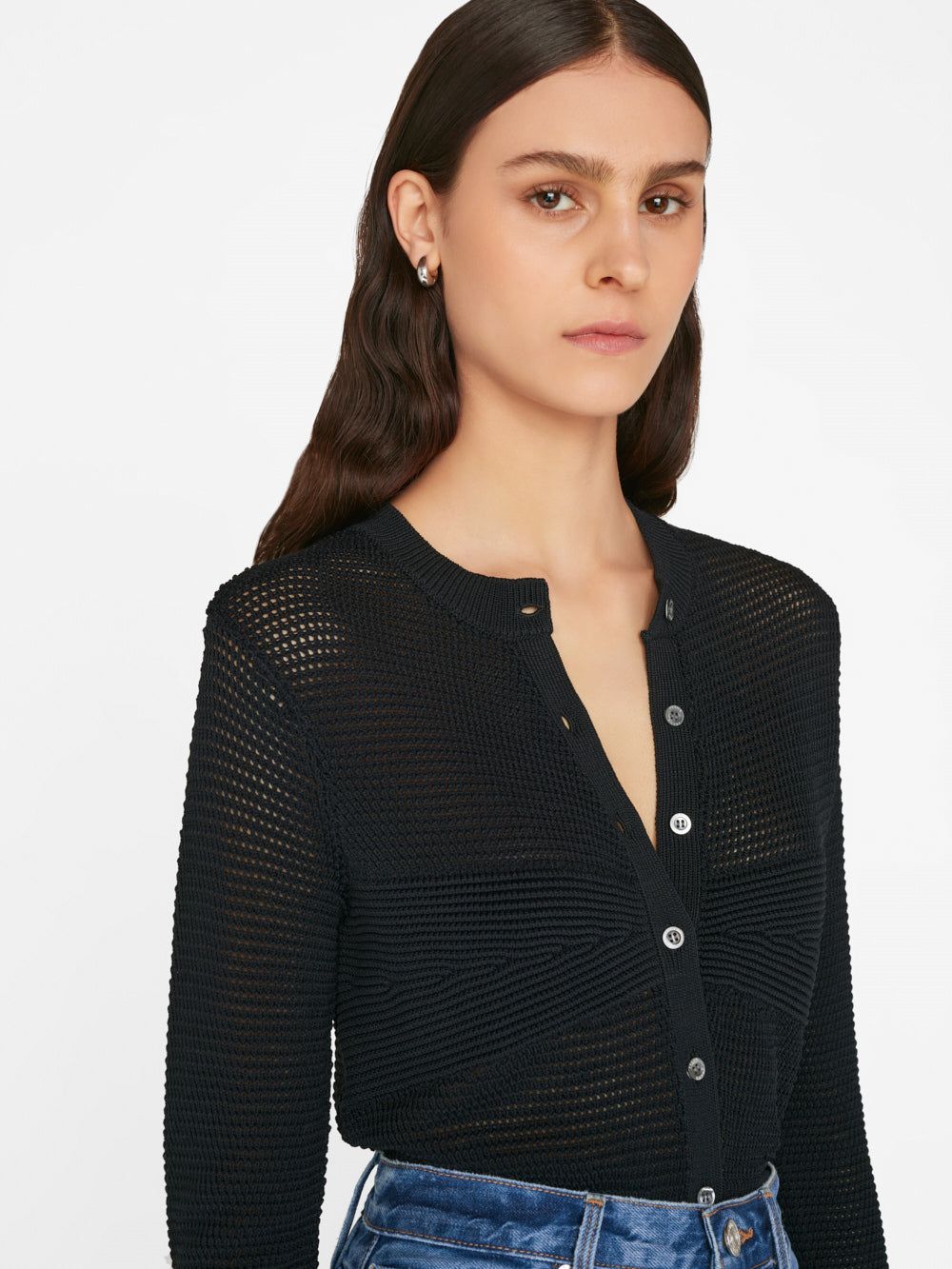 Mixed Stitch Shrunken Cardi -- Noir sold by Frame Denim product image thumbnail 4