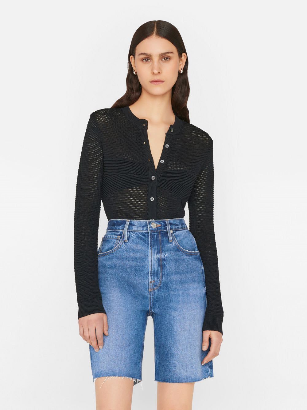 Mixed Stitch Shrunken Cardi -- Noir sold by Frame Denim product image thumbnail 2