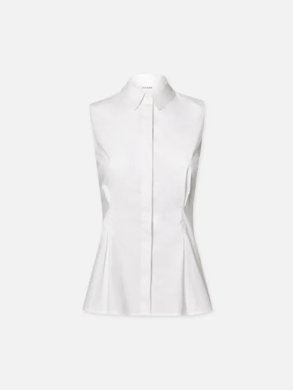 Pleated Sleeveless Shirt -- White sold by Frame Denim