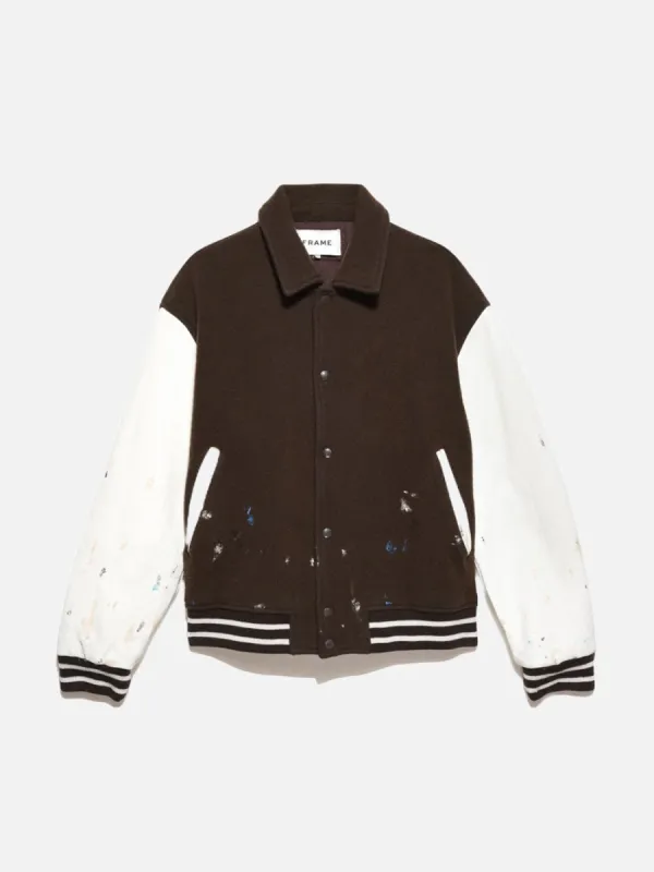 Hand Painting Varsity Jacket -- Espresso Ecru Sleeves made by Frame Denim
