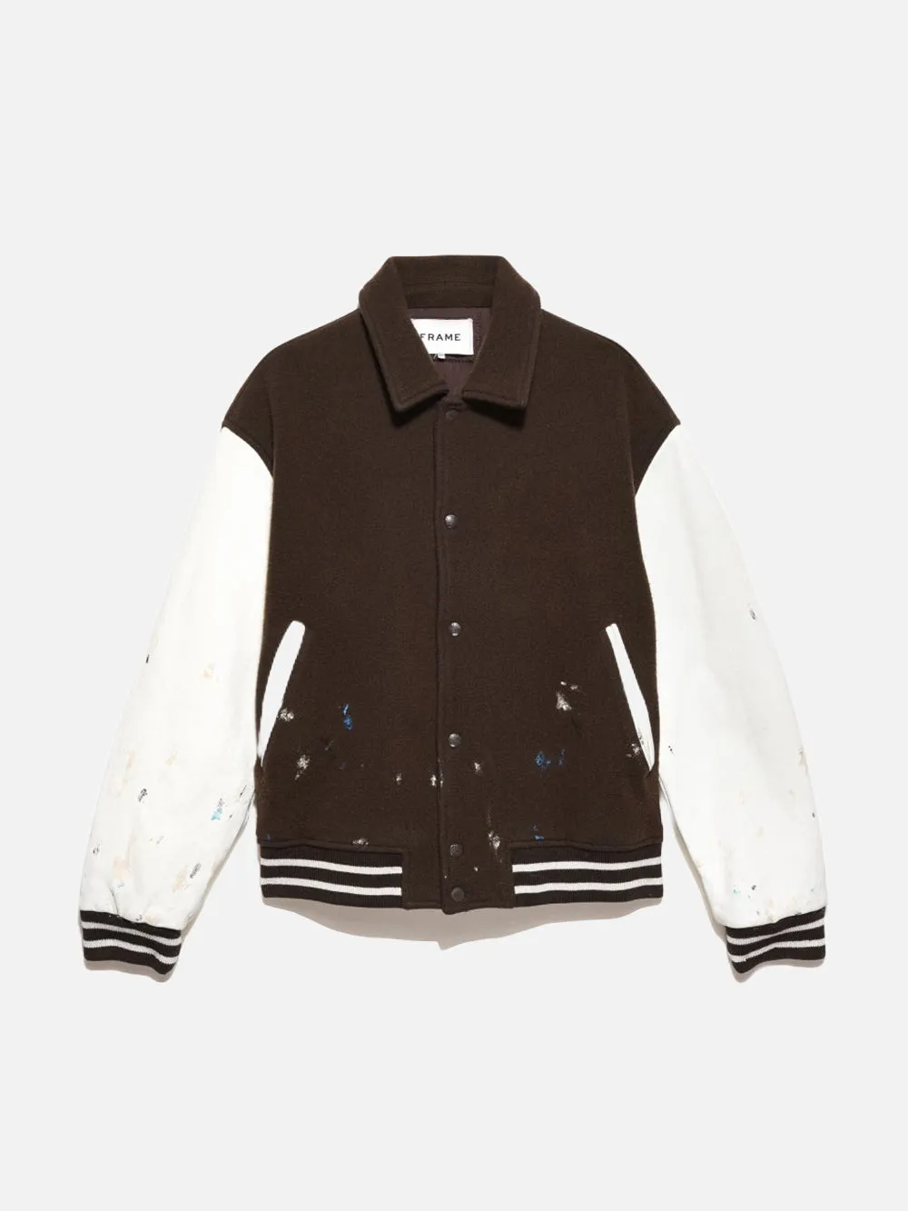 Hand Painting Varsity Jacket -- Espresso Ecru Sleeves sold by Frame Denim