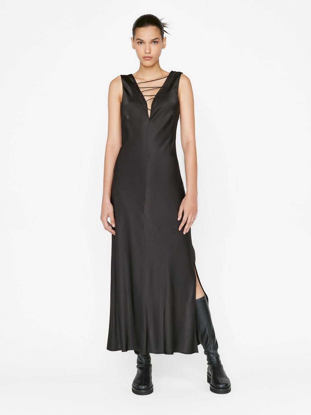Lace Front Midi Dress -- Noir sold by Frame Denim
