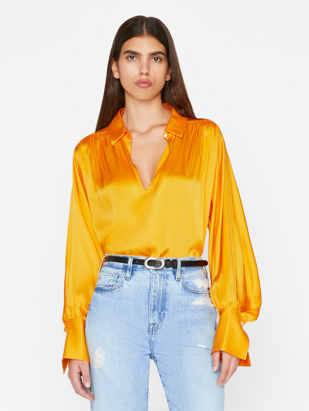 Keyhole Popover -- Nectarine sold by Frame Denim