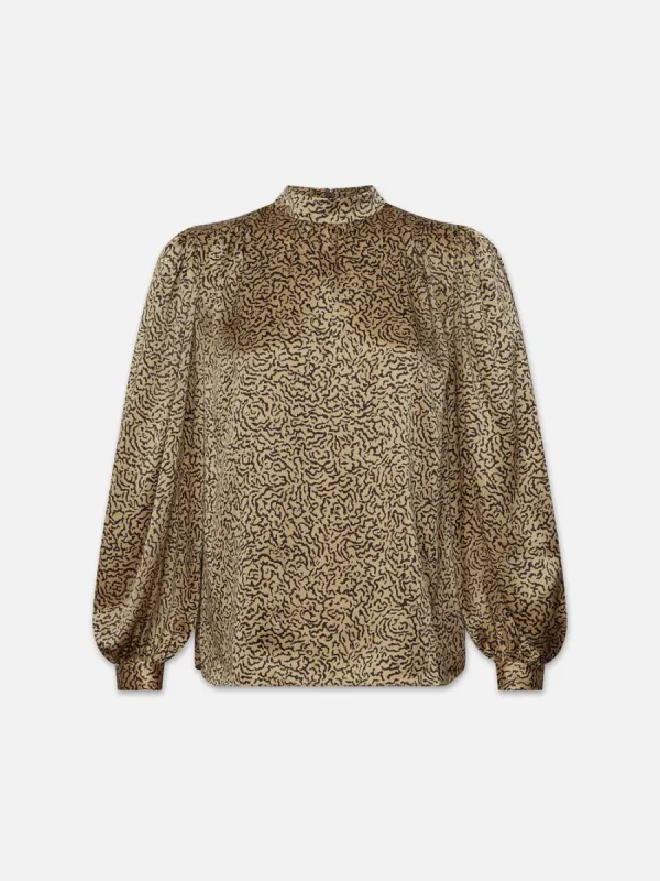 Shirred Mock Neck Blouse -- Beige Multi sold by Frame Denim