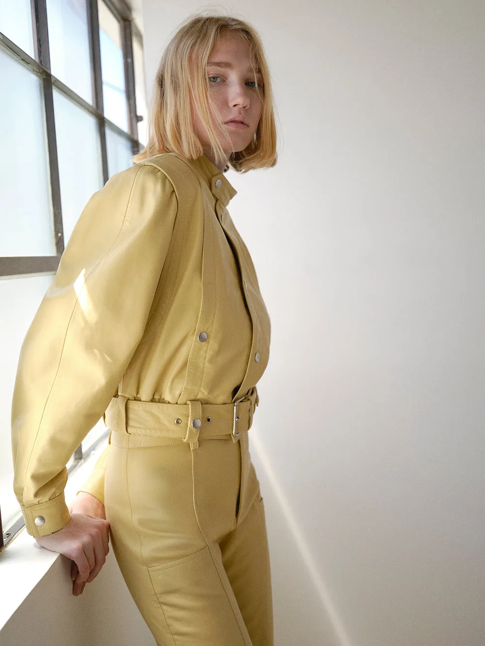 Cinched Waist Leather Jacket -- Butter sold by Frame Denim product image thumbnail 2