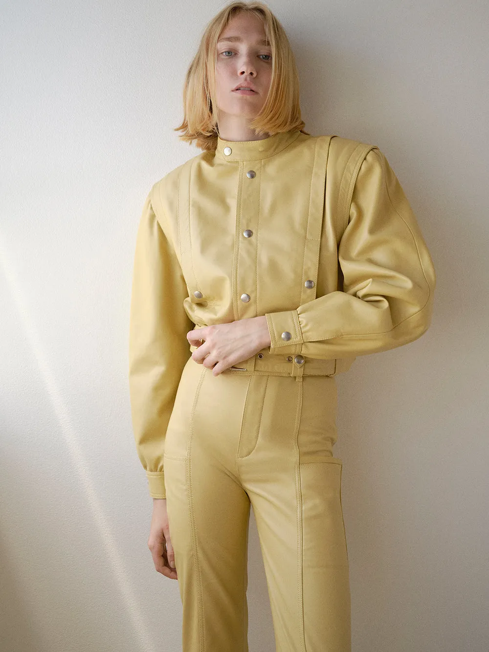 Cinched Waist Leather Jacket -- Butter sold by Frame Denim product image thumbnail 3