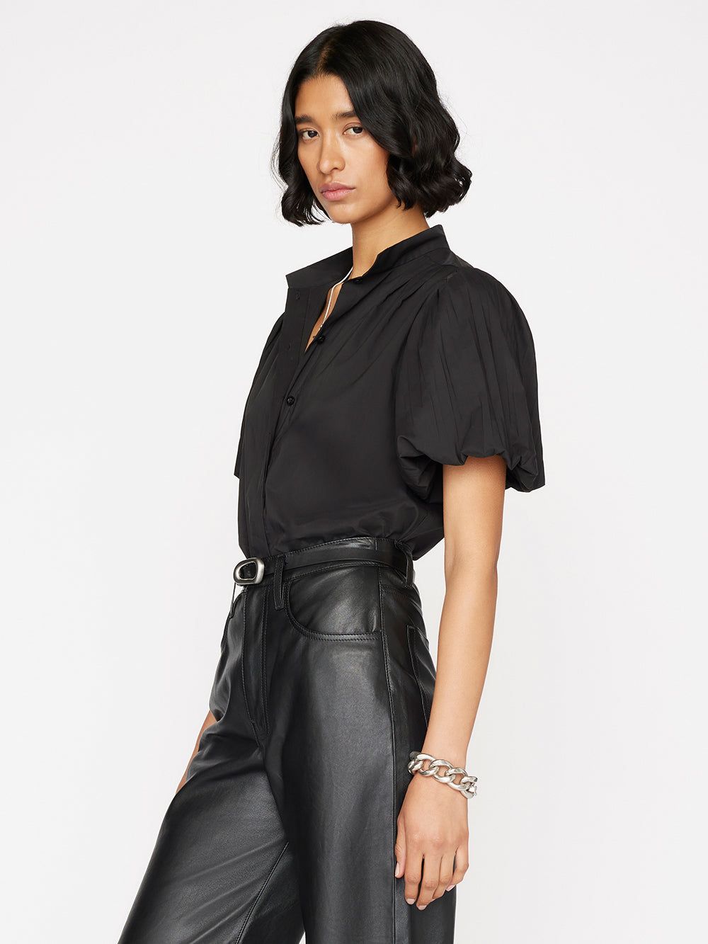 Pleated Puff Sleeve Top -- Noir sold by Frame Denim product image thumbnail 5