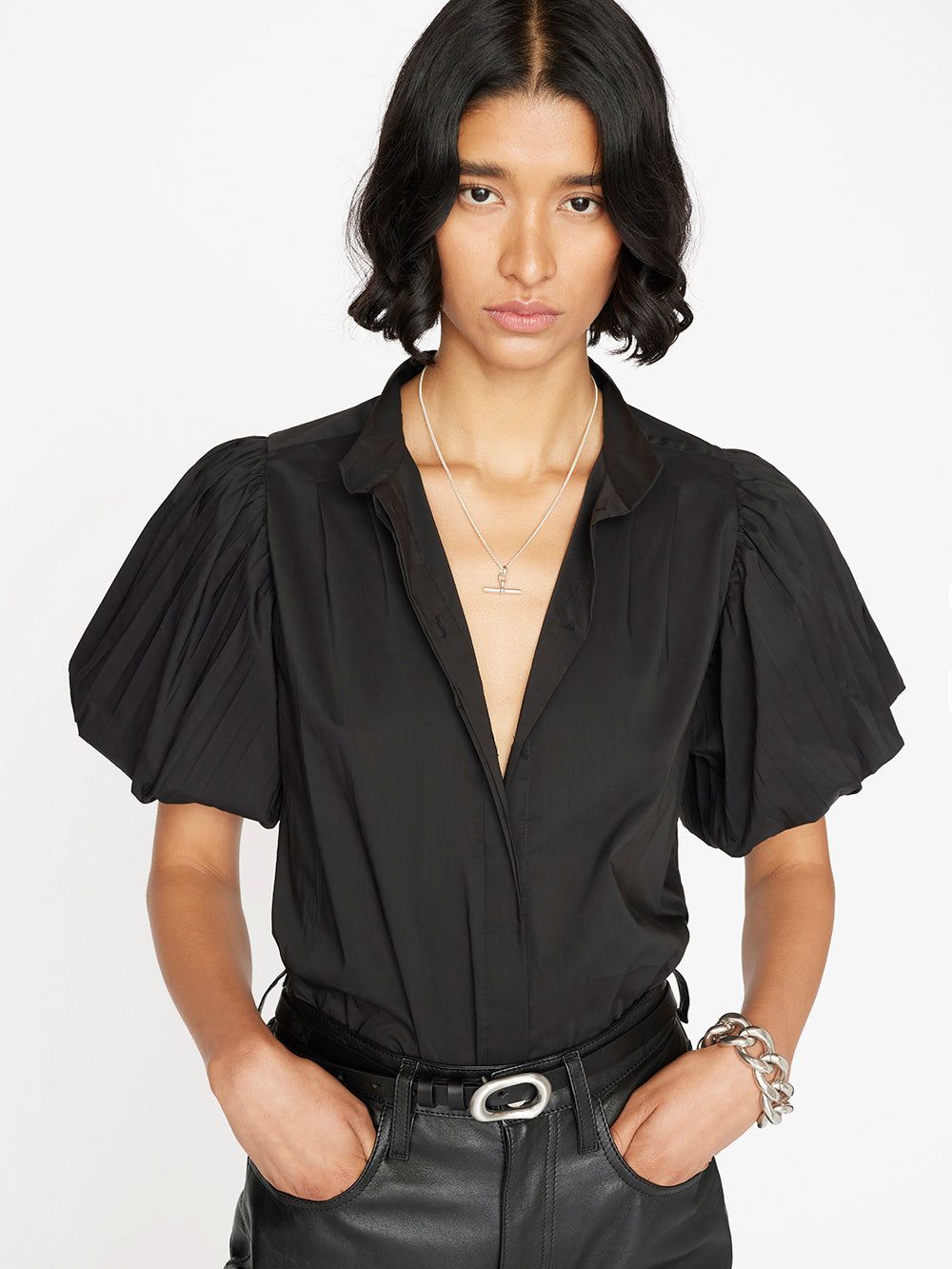 Pleated Puff Sleeve Top -- Noir sold by Frame Denim product image thumbnail 3