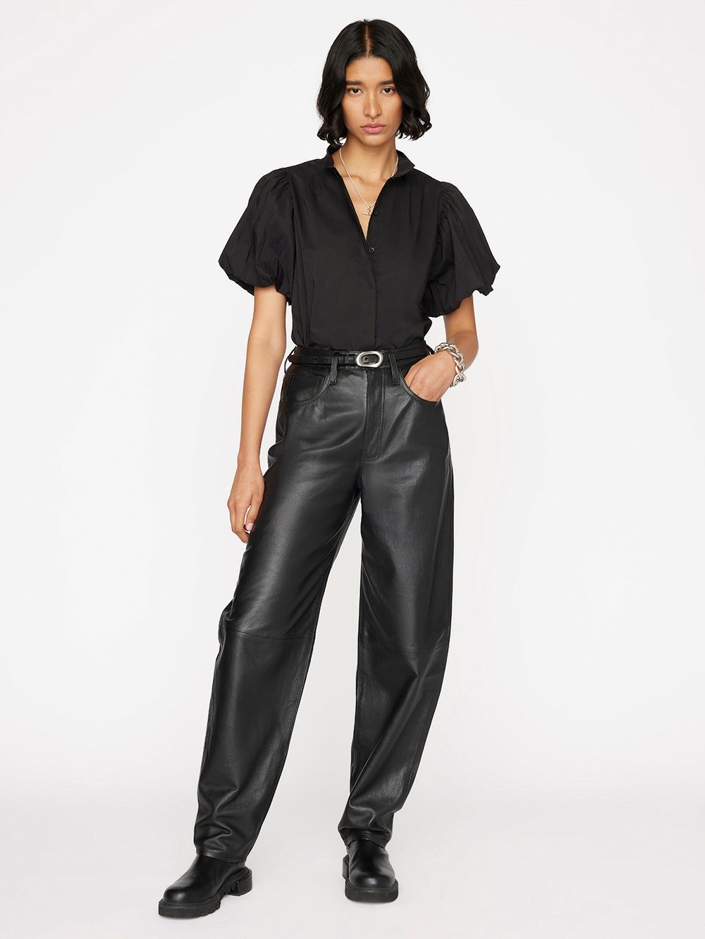 Pleated Puff Sleeve Top -- Noir sold by Frame Denim product image thumbnail 2