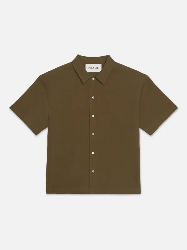 Waffle Textured Short Sleeve Shirt -- Dark Beige made by Frame Denim
