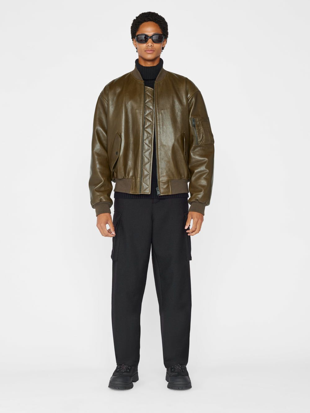 Leather Bomber -- Olive Green sold by Frame Denim