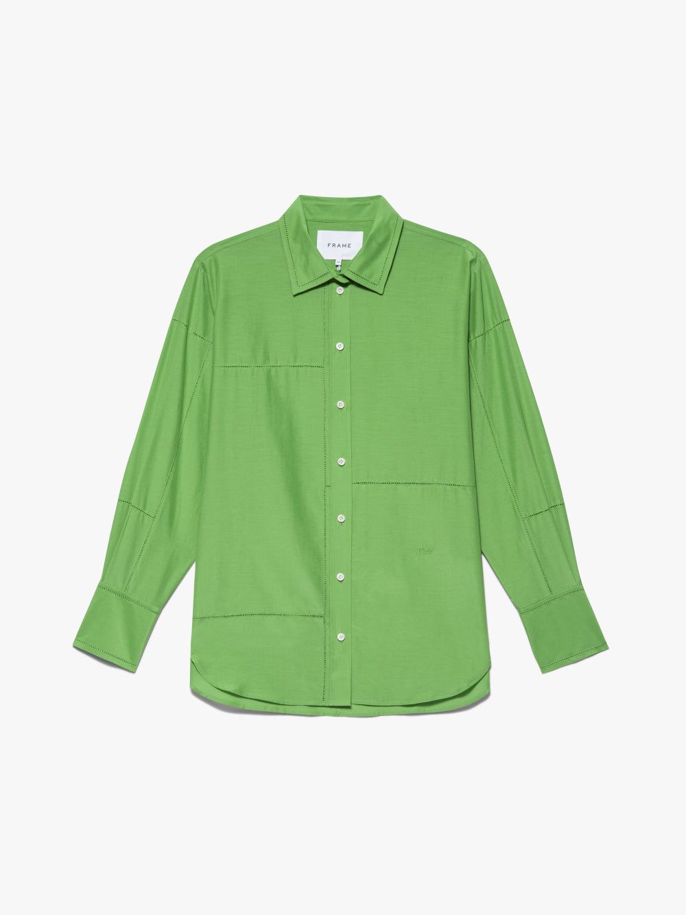 The Oversized Linear Lace Shirt -- Bright Peridot sold by Frame Denim