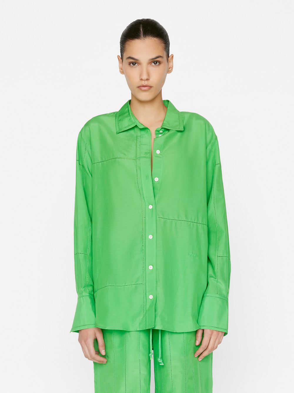 The Oversized Linear Lace Shirt -- Bright Peridot sold by Frame Denim product image thumbnail 2