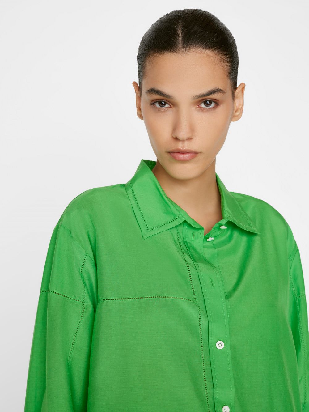 The Oversized Linear Lace Shirt -- Bright Peridot sold by Frame Denim product image thumbnail 4