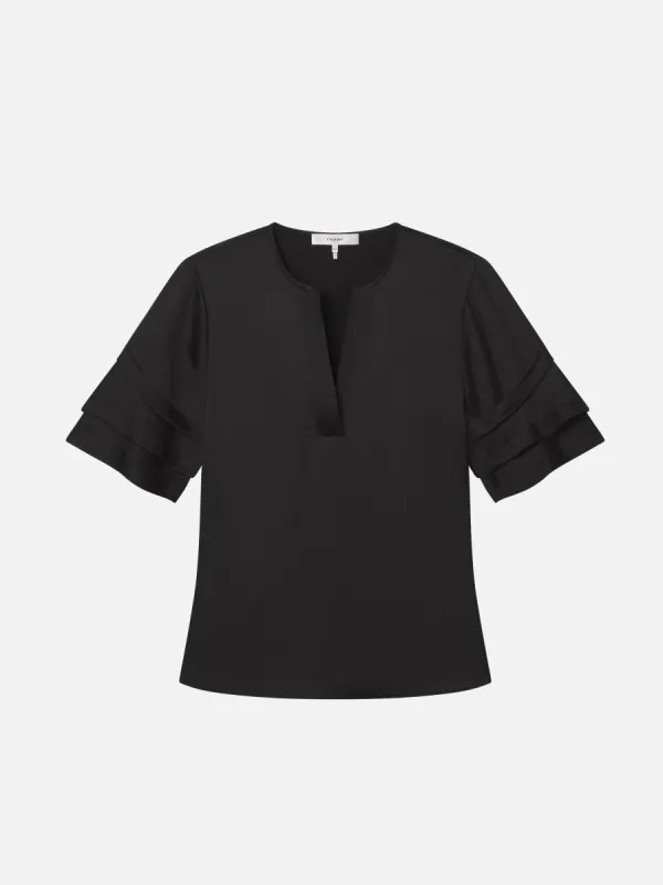 Tiered Ruffle Short Sleeve Blouse -- Black sold by Frame Denim