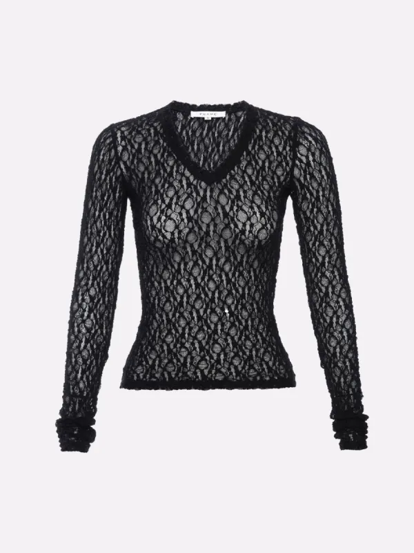 Crewneck Mesh Long Sleeve -- Black made by Frame Denim