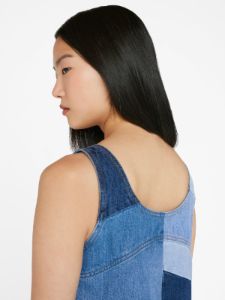 Patchwork Micro Flare Denim Dress -- Blue Compilation sold by Frame Denim