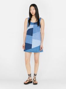 Patchwork Micro Flare Denim Dress -- Blue Compilation sold by Frame Denim