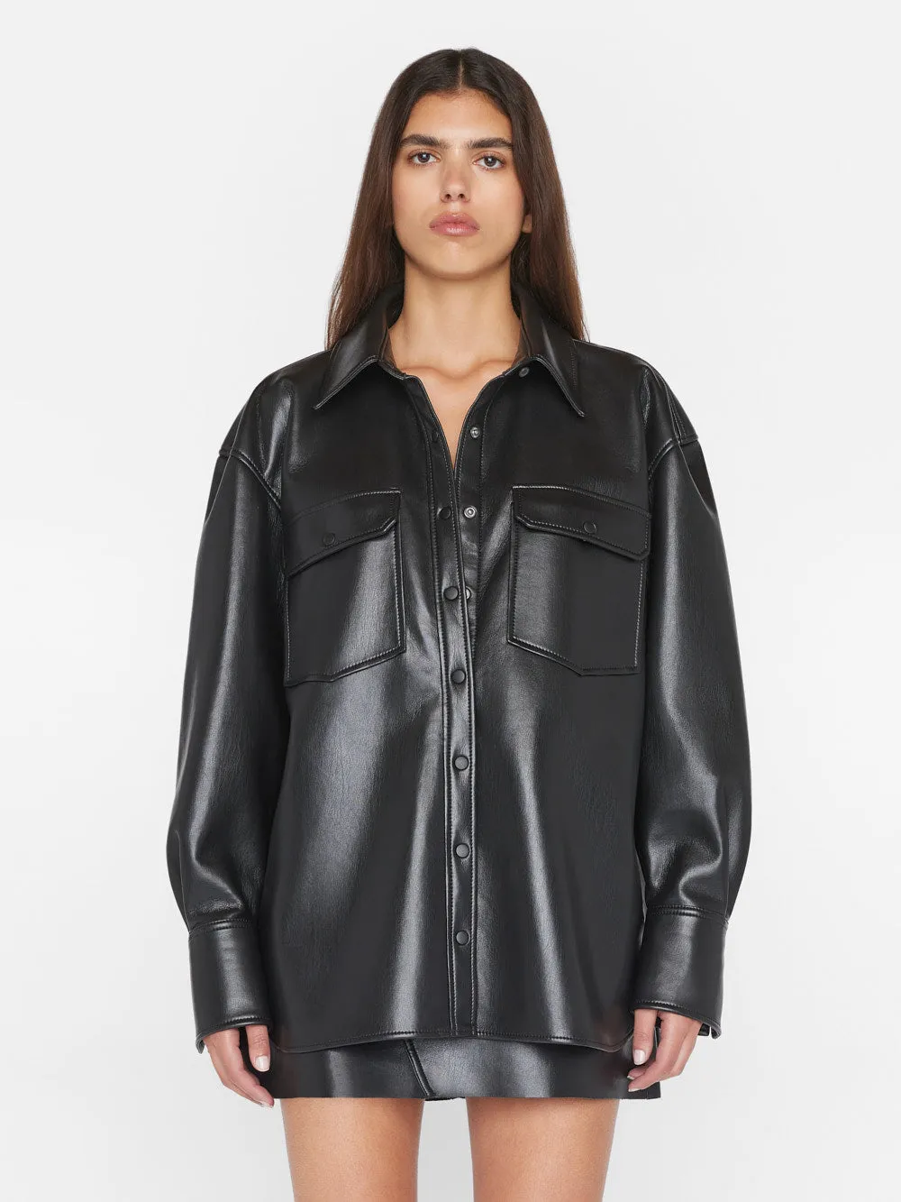 Recycled Leather Shirt Jacket -- Noir sold by Frame Denim product image thumbnail 3