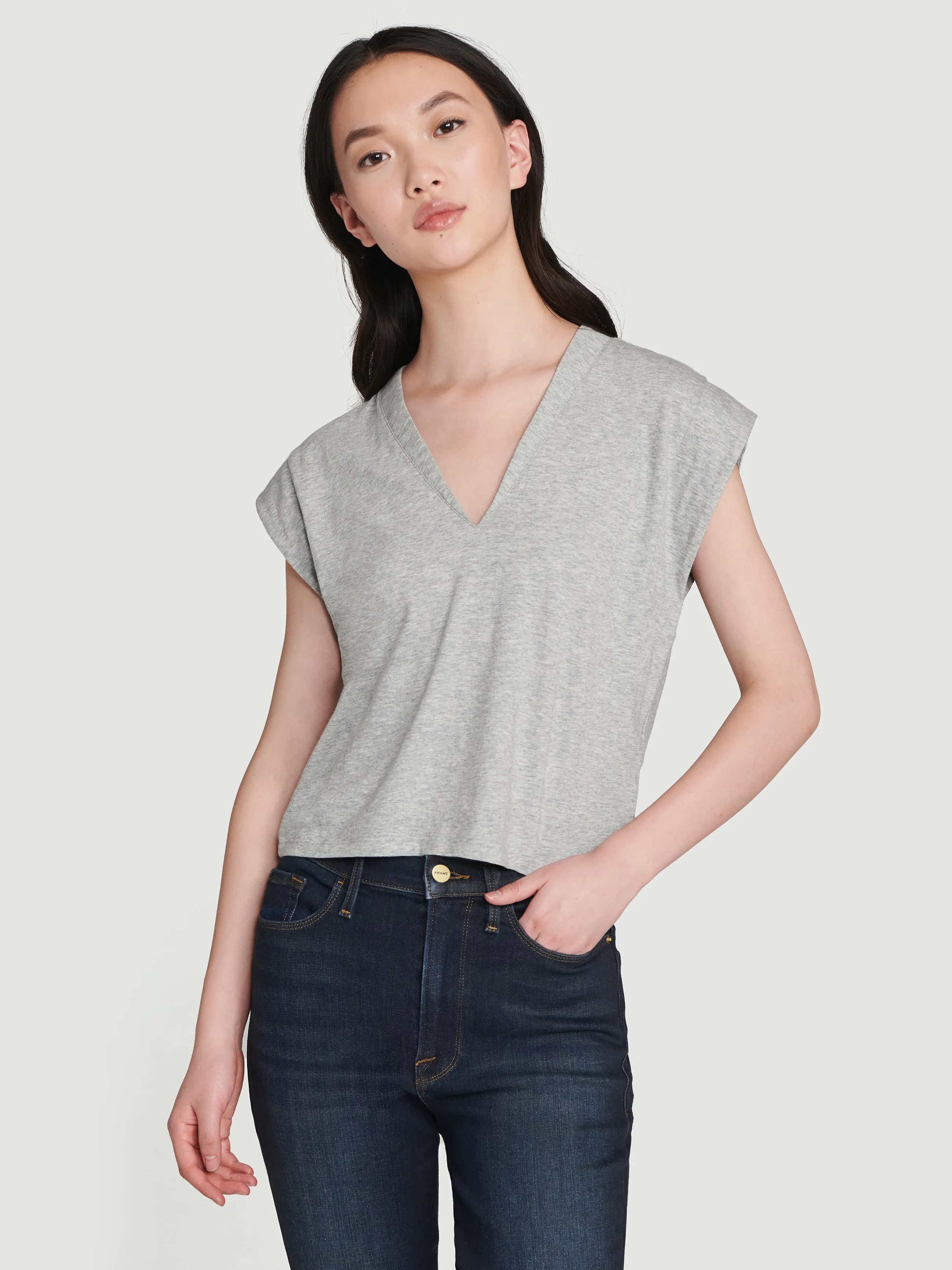Le High Rise V Neck Tee -- Gris Heather sold by Frame Denim product image thumbnail 2