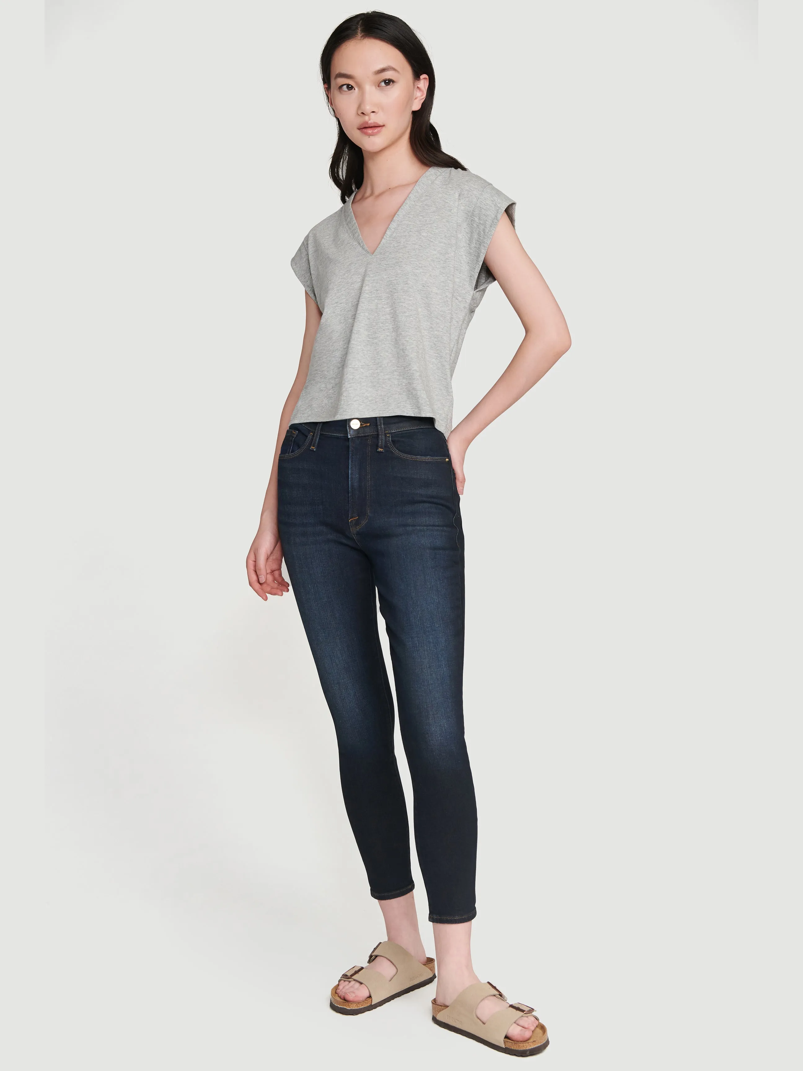 Le High Rise V Neck Tee -- Gris Heather sold by Frame Denim product image thumbnail 3