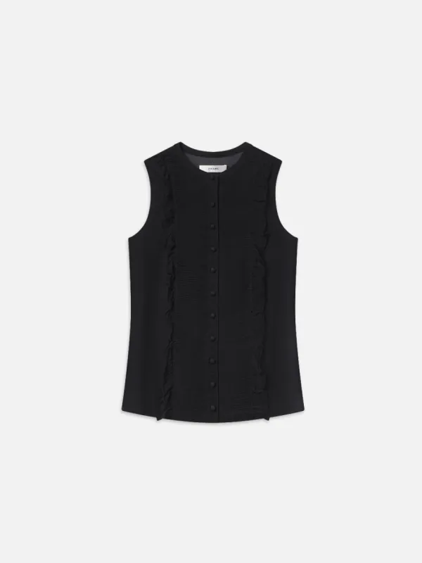 Sleeveless Ruffle Trim Blouse -- Black sold by Frame Denim