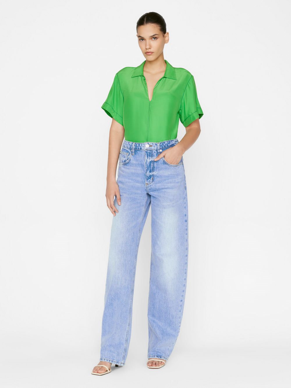 V-Neck Ladder Stitch Popover -- Bright Peridot sold by Frame Denim product image thumbnail 2