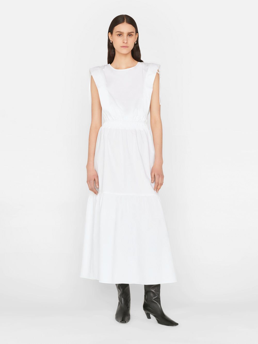 Cinched Shoulder Midi Dress -- Blanc sold by Frame Denim