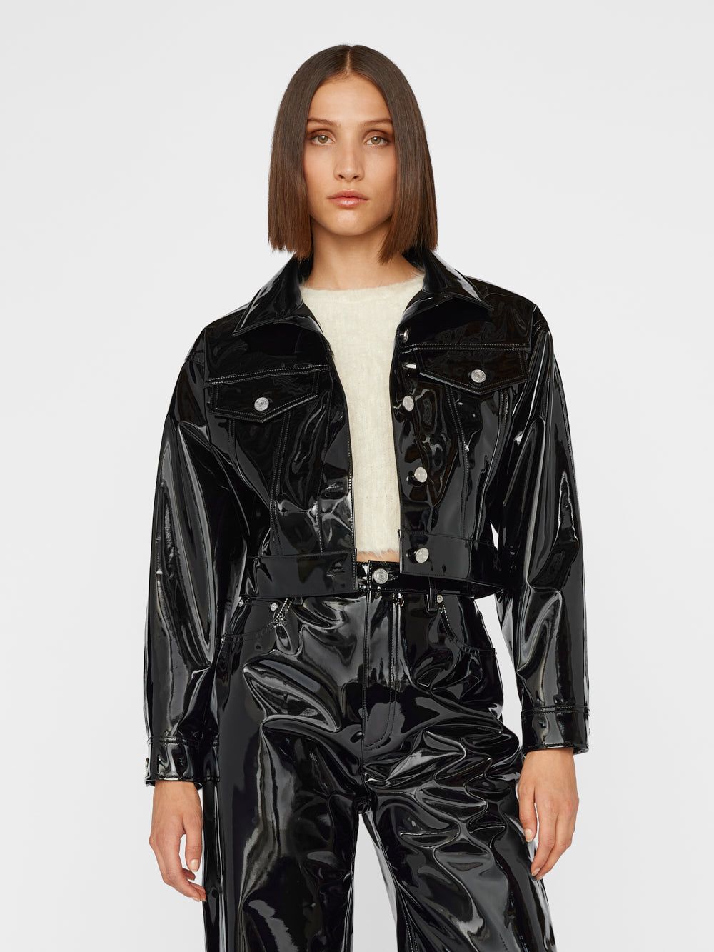Cropped Oversized Jacket -- Black Liquid sold by Frame Denim