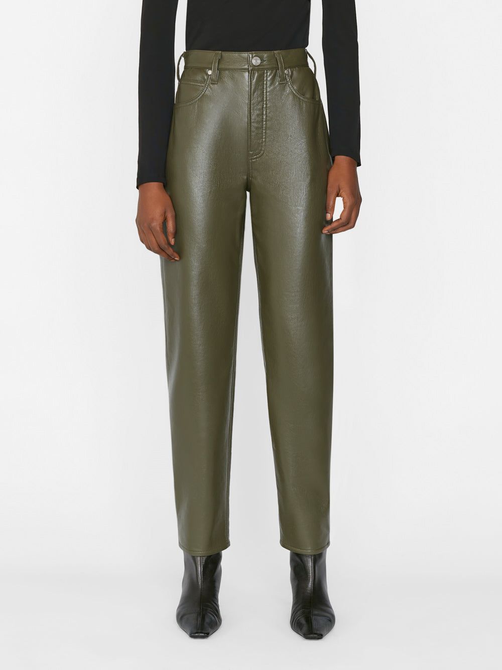 Recycled Leather Le High 'N' Tight Straight -- Fatigue sold by Frame Denim