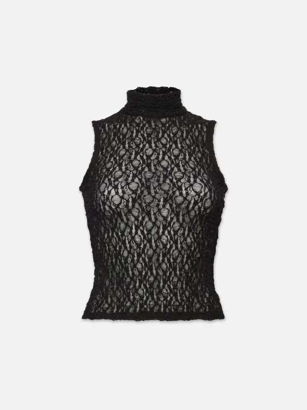 Sleeveless Mesh Mockneck Top -- Black sold by Frame Denim