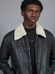 Shearling Collar Leather Jacket -- Black sold by Frame Denim