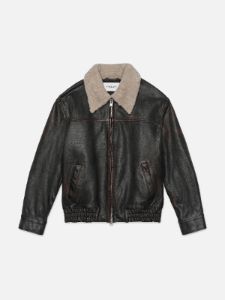 Shearling Collar Leather Jacket -- Black sold by Frame Denim