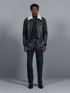 Shearling Collar Leather Jacket -- Black sold by Frame Denim