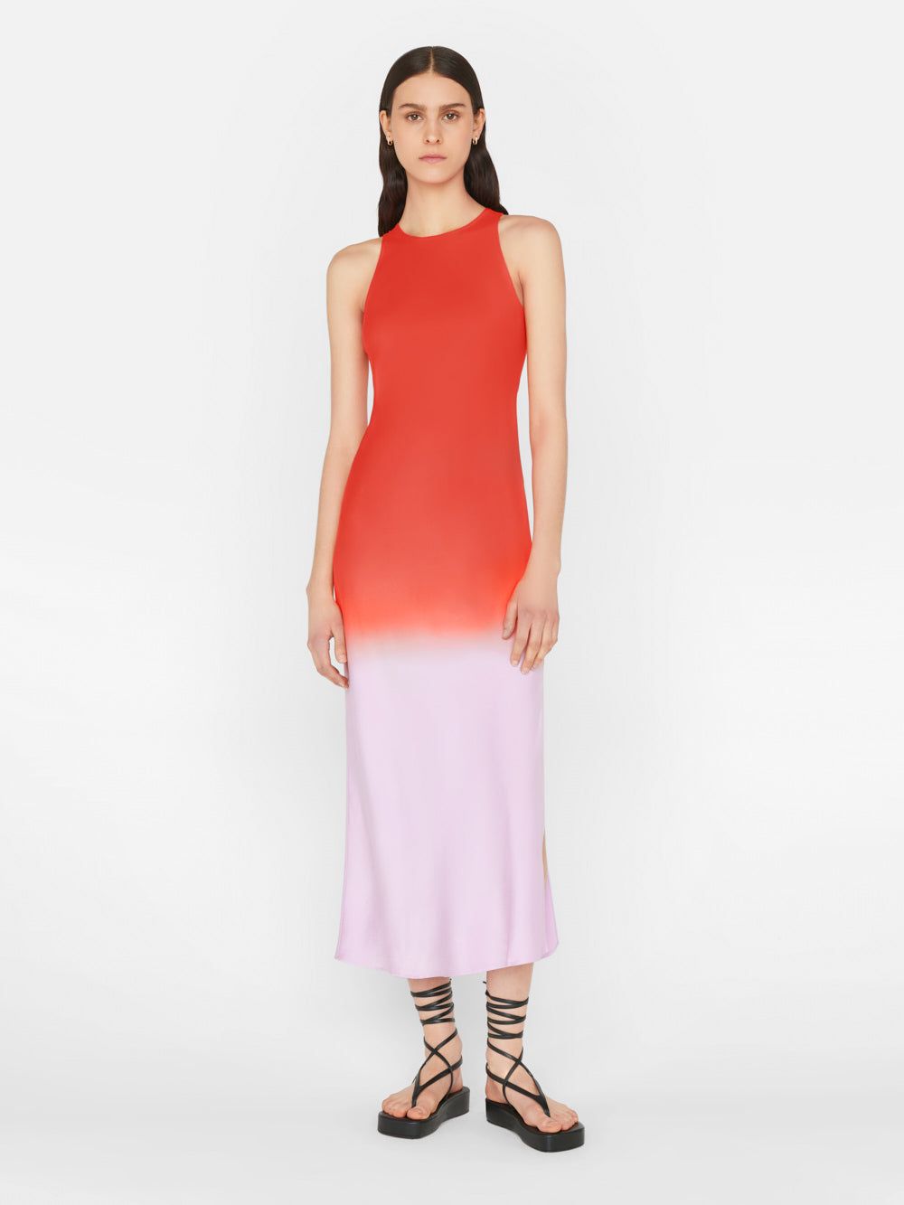 Bias Dip Dye Midi Dress -- Red Orange Multi sold by Frame Denim product image thumbnail 7